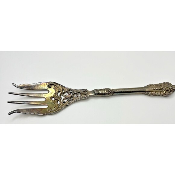 Vintage Extra Large Fish Fork Silver Plated Pierced Ornate Meat Fork 2432 - Picture 1 of 5